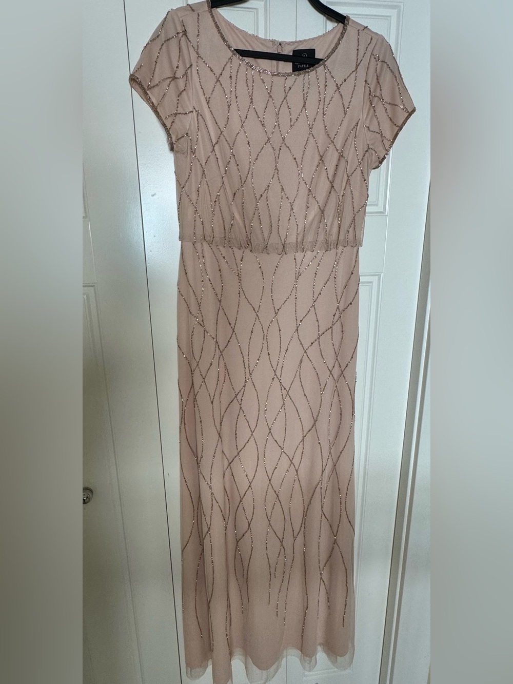 Adrianna Papell Beaded Chiffon Blush Maxi Dress, Sz 6